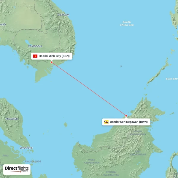 Ho Chi Minh City - Bandar Seri Begawan direct flight map