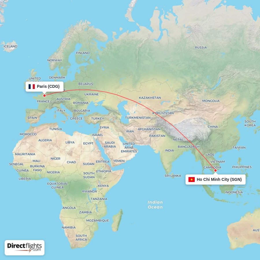 SGN - CDG route map