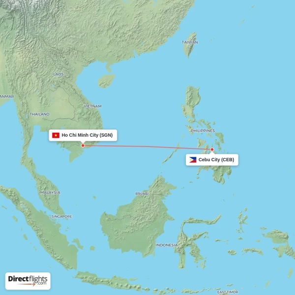 Ho Chi Minh City - Cebu City direct flight map