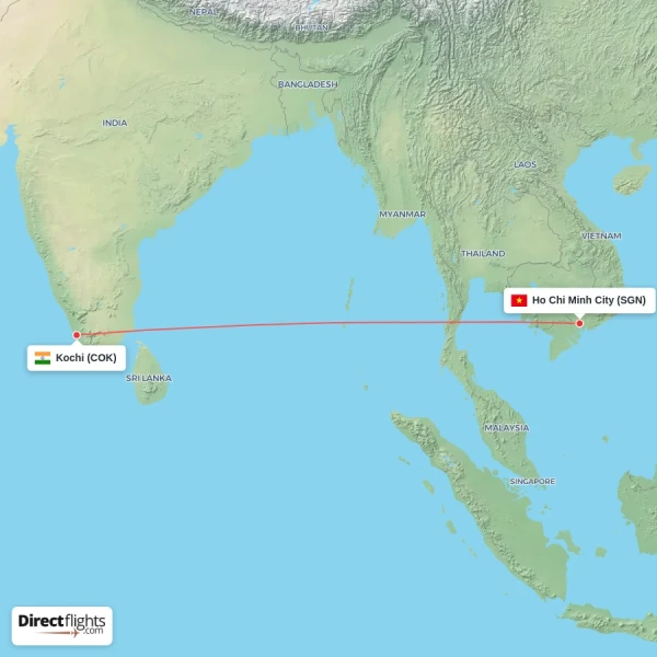 Ho Chi Minh City - Kochi direct flight map