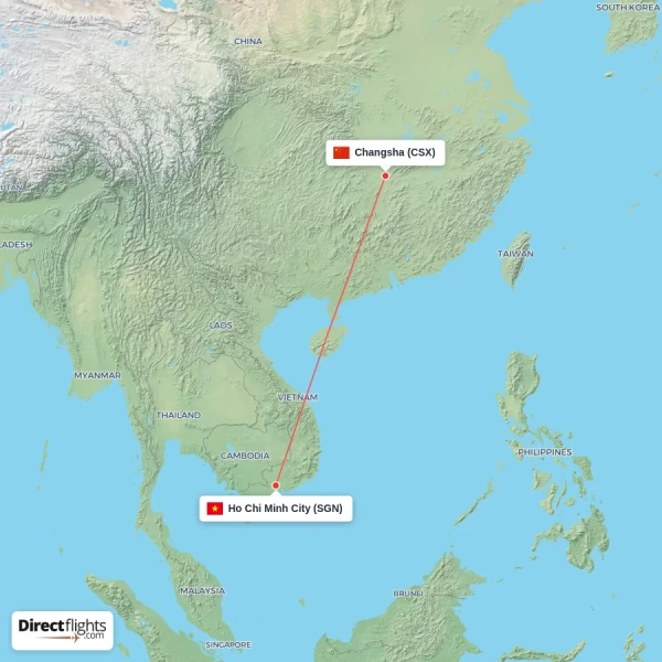 Ho Chi Minh City - Changsha direct flight map