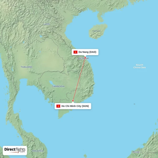 Ho Chi Minh City - Da Nang direct flight map