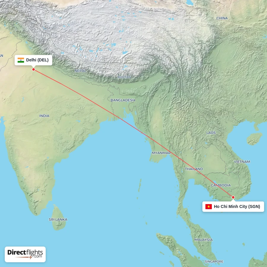 SGN - DEL route map