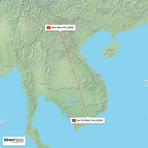Ho Chi Minh City - Dien Bien Phu direct flight map