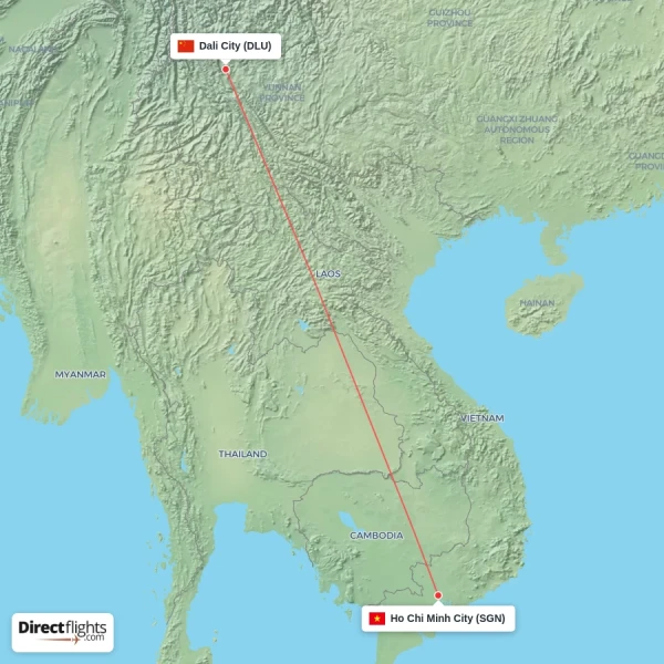 Ho Chi Minh City - Dali City direct flight map