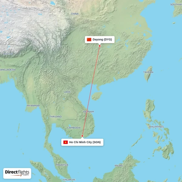 Ho Chi Minh City - Dayong direct flight map