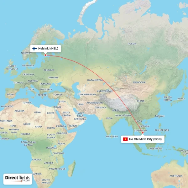 Ho Chi Minh City - Helsinki direct flight map