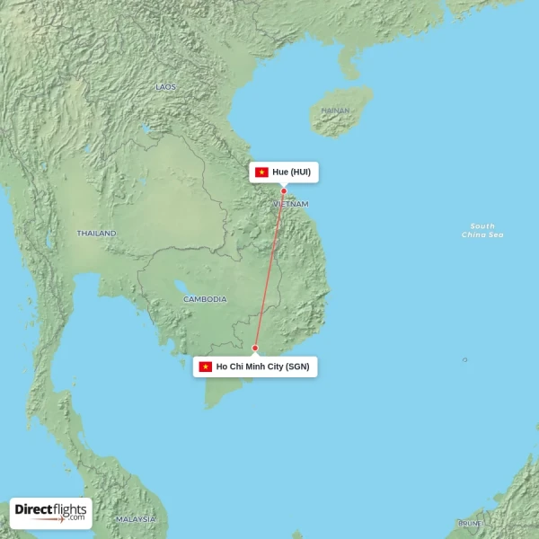 Ho Chi Minh City - Hue direct flight map