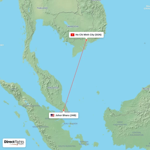 Ho Chi Minh City - Johor Bharu direct flight map