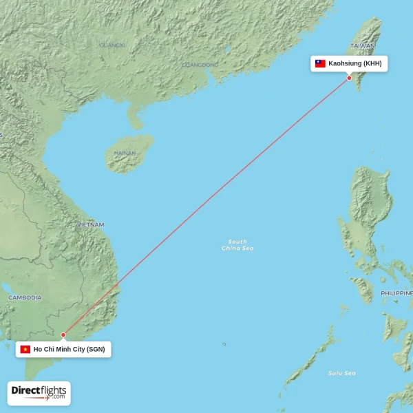 Ho Chi Minh City - Kaohsiung direct flight map