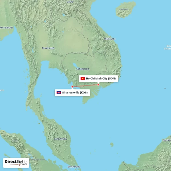 Ho Chi Minh City - Sihanoukville direct flight map