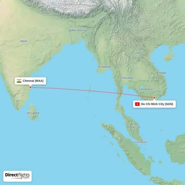 Ho Chi Minh City - Chennai direct flight map