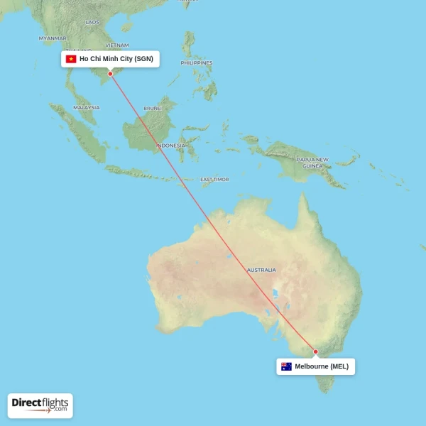 Ho Chi Minh City - Melbourne direct flight map