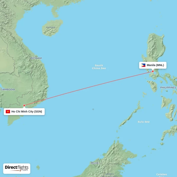 Ho Chi Minh City - Manila direct flight map
