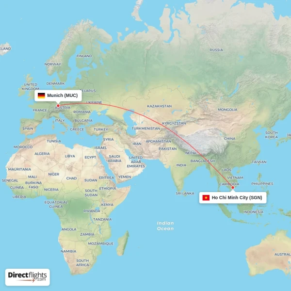 Ho Chi Minh City - Munich direct flight map