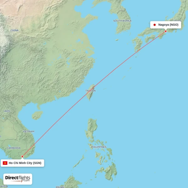 Ho Chi Minh City - Nagoya direct flight map