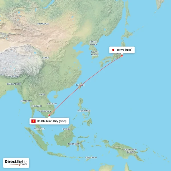 Ho Chi Minh City - Tokyo direct flight map