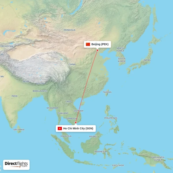 Ho Chi Minh City - Beijing direct flight map