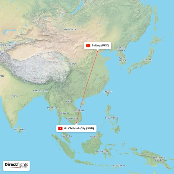 Ho Chi Minh City - Beijing direct flight map