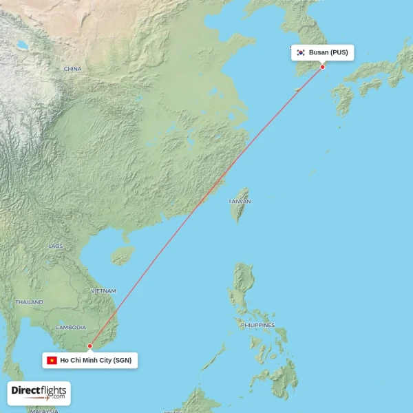 Ho Chi Minh City - Busan direct flight map