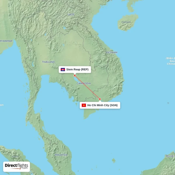 Ho Chi Minh City - Siem Reap direct flight map