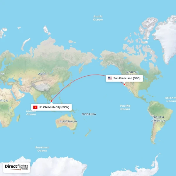 Ho Chi Minh City - San Francisco direct flight map