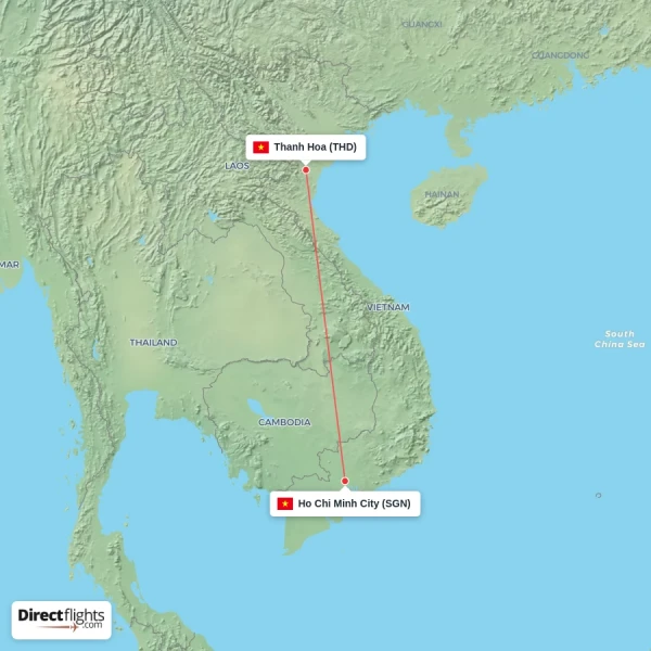 Ho Chi Minh City - Thanh Hoa direct flight map