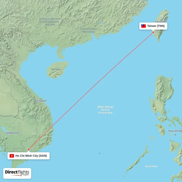 Ho Chi Minh City - Tainan direct flight map