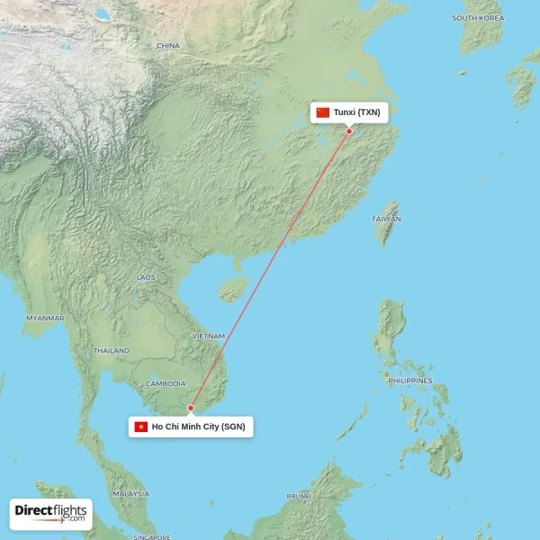 Ho Chi Minh City - Tunxi direct flight map