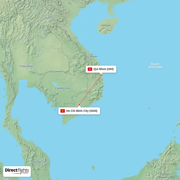 Ho Chi Minh City - Qui Nhon direct flight map