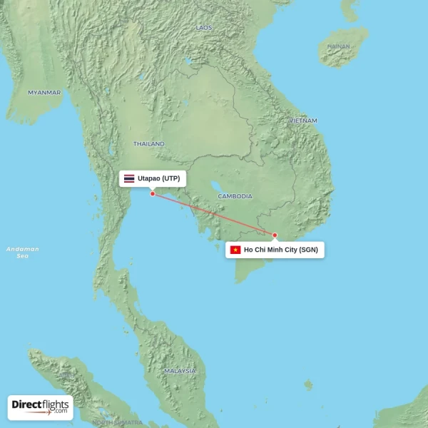 Ho Chi Minh City - Utapao direct flight map