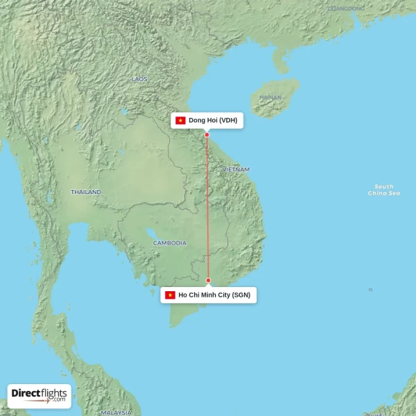 Ho Chi Minh City - Dong Hoi direct flight map