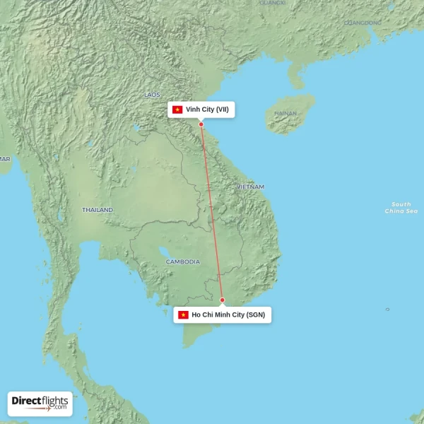 Ho Chi Minh City - Vinh City direct flight map