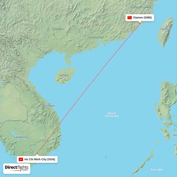 Ho Chi Minh City - Xiamen direct flight map