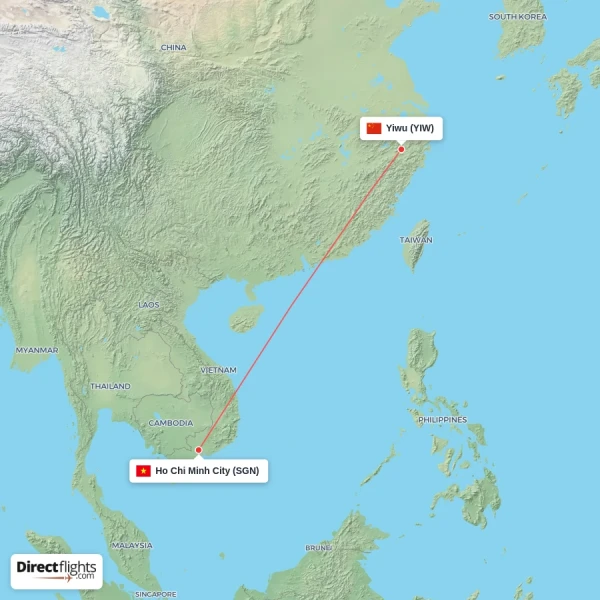 Ho Chi Minh City - Yiwu direct flight map
