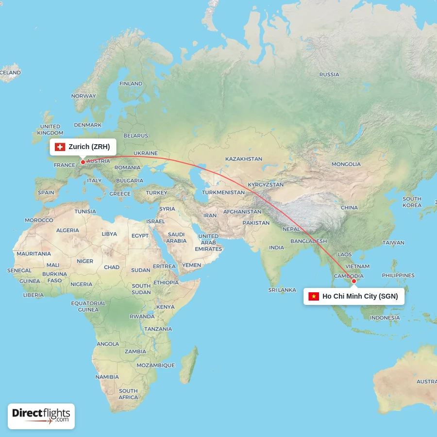 SGN - ZRH route map