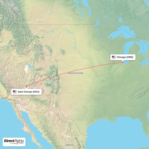 Saint George - Chicago direct flight map
