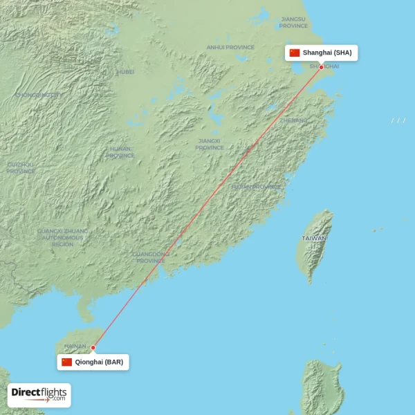 Shanghai - Qionghai direct flight map