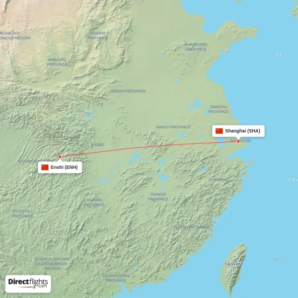 Shanghai - Enshi direct flight map