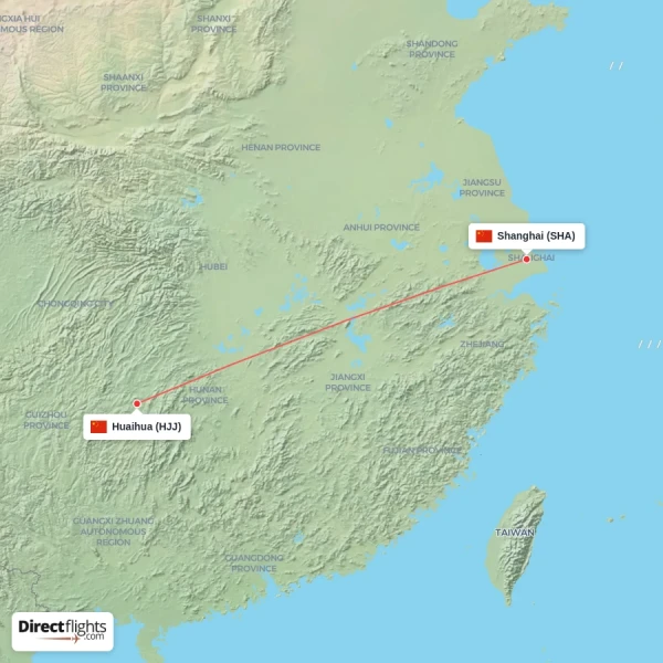 Shanghai - Huaihua direct flight map
