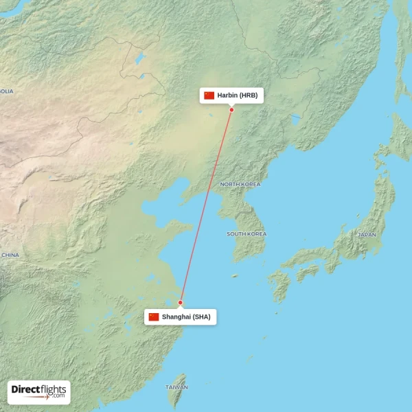 Shanghai - Harbin direct flight map
