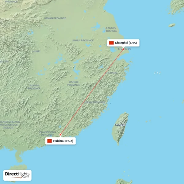 Shanghai - Huizhou direct flight map