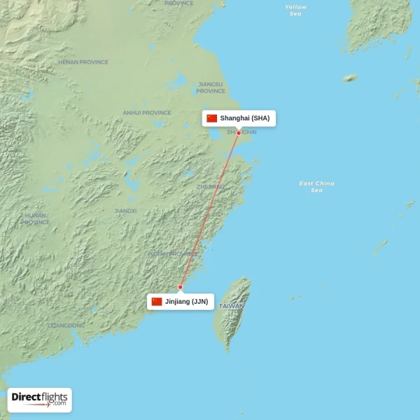 Shanghai - Jinjiang direct flight map