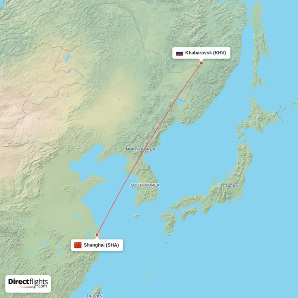Shanghai - Khabarovsk direct flight map