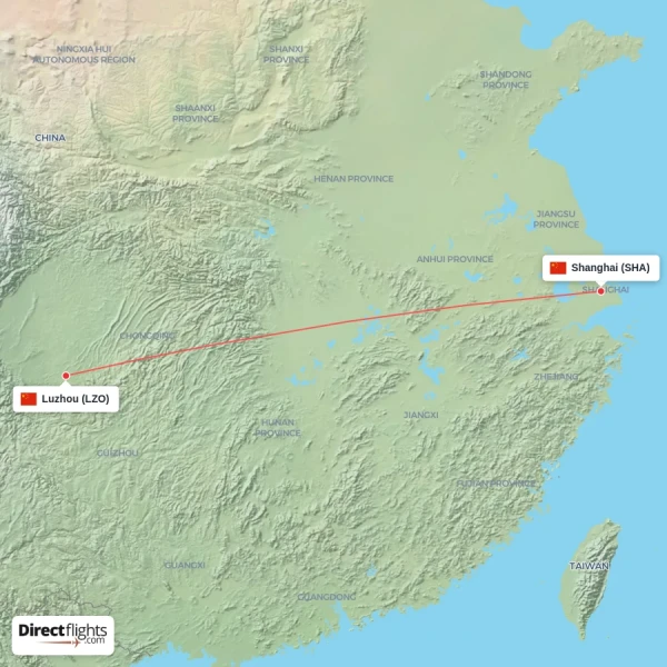 Shanghai - Luzhou direct flight map