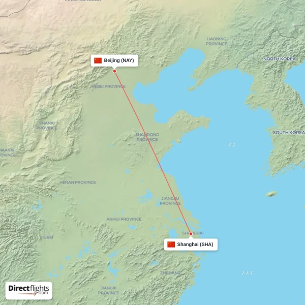 Shanghai - Beijing direct flight map