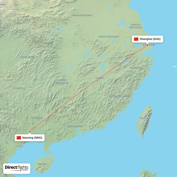 Shanghai - Nanning direct flight map