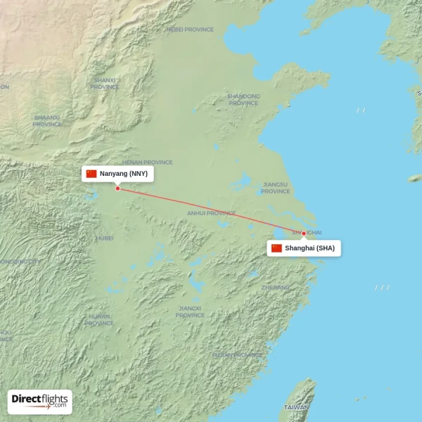 Shanghai - Nanyang direct flight map