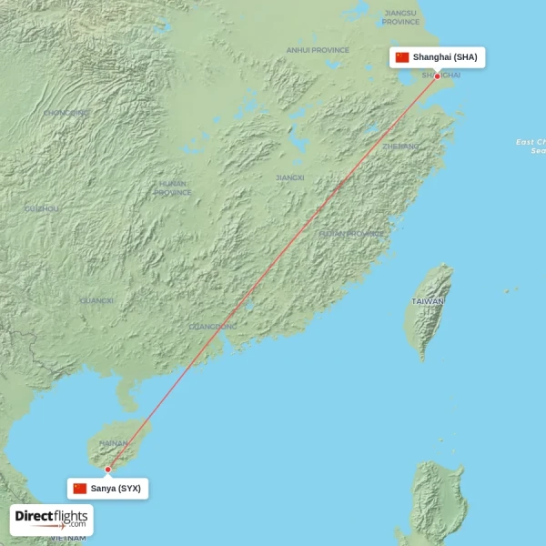 Shanghai - Sanya direct flight map