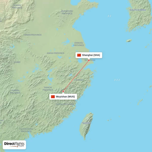 Shanghai - Wuyishan direct flight map